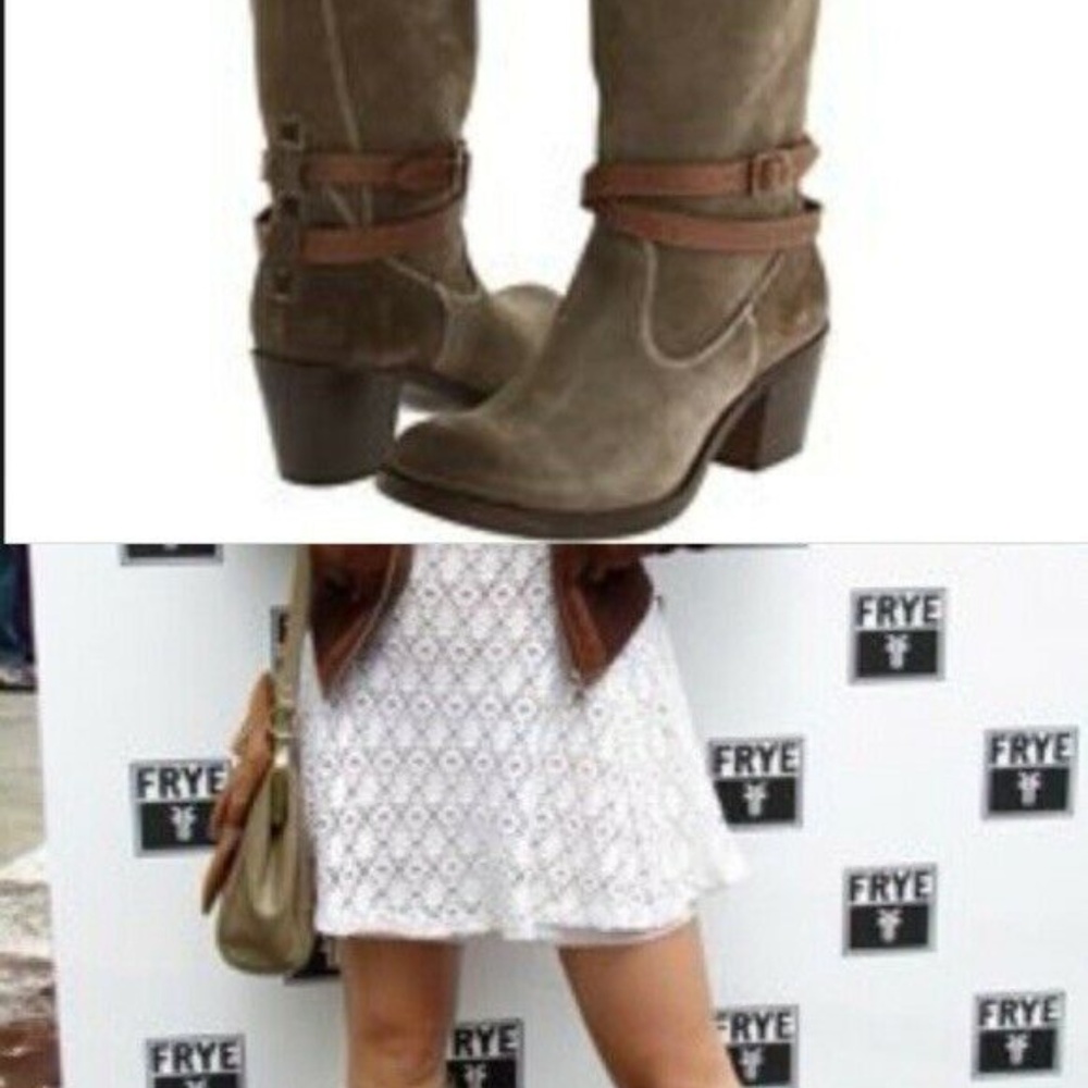Rare Frye anthro Suede Boots Strappy Gray - Picture 8 of 8